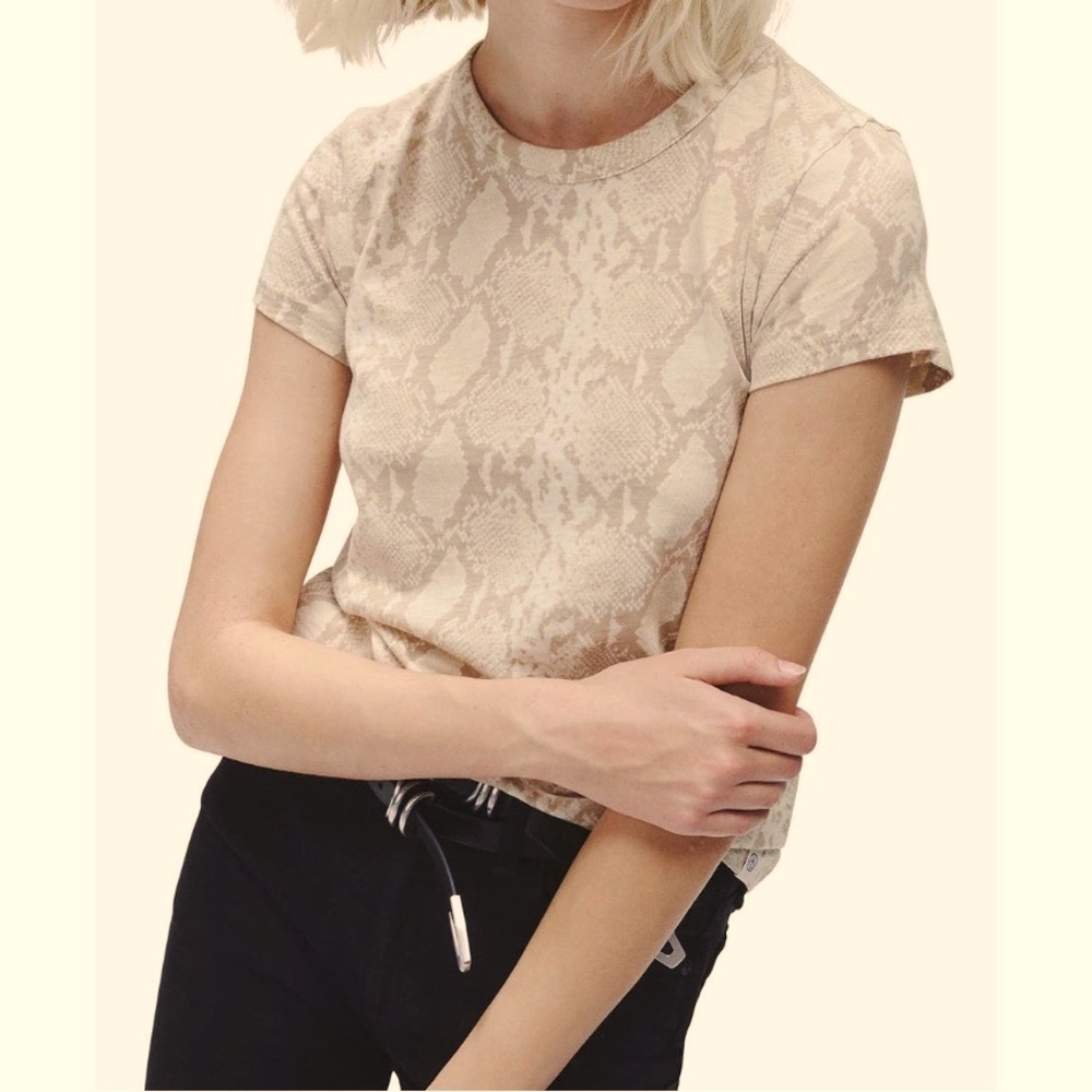 RAG & BONE Beige Snakeskin Short Sleeve Crewneck Tee